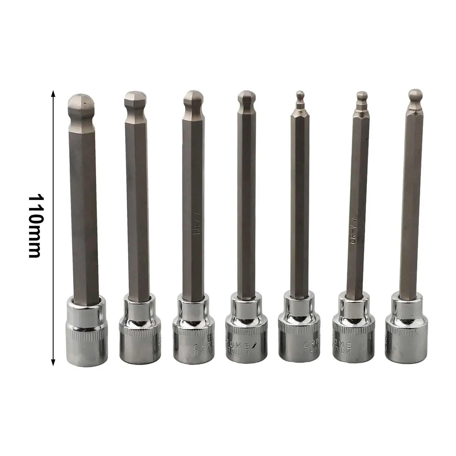 7PCS 110mm Ball End Hexagon Sockets Wrench Set 3 8Inch Square Adapter Drill Bits Adapter Socket Wrench Extension Bar