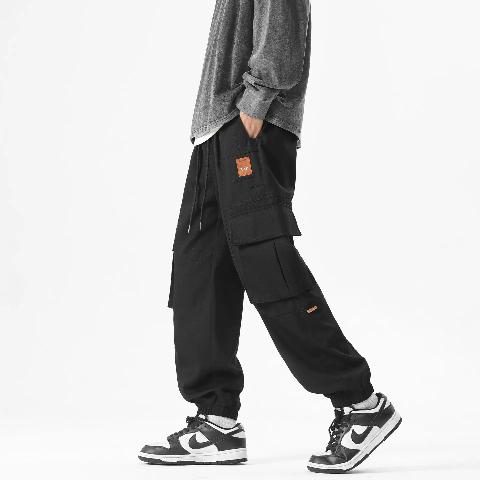 Men's Japanese Retro Overalls Loose Multi-Pocket Casual Pants Cuffs Street Trend Spring Fashion Teenagers Outdoor Travel