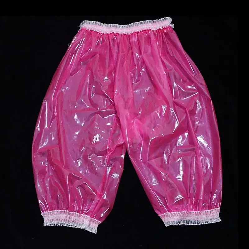 PVC Sheer Men Women Bloomers Thin Soft Plastic Lace Edge Shorts Silent ABDL Adult Diaper Pants Leakproof Incontinence Bottom