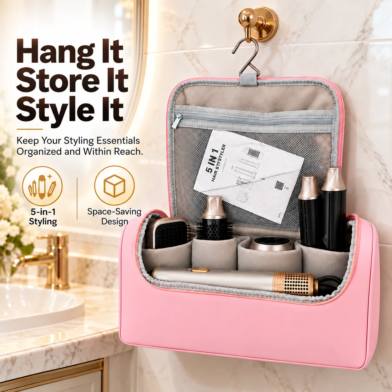 YOOSilk 5 in 1 Auto Wrap Hair Styler Hot Air Brush Hair Dryer Brush Automatic Curler Volumizing Straightening Multi Styler Set