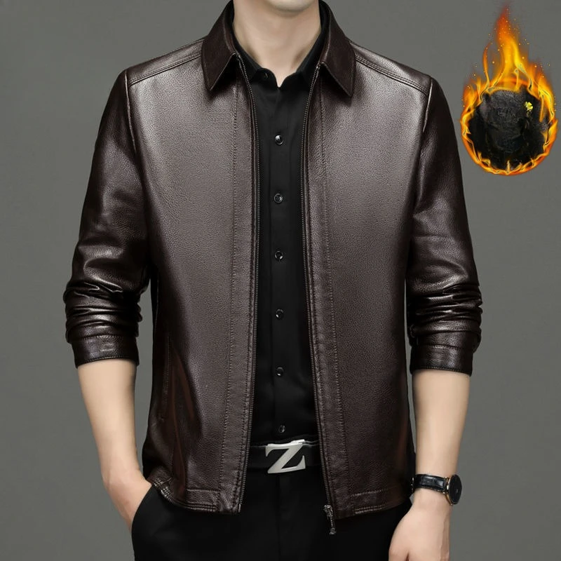 

High Quality Fall and Winter Style Leather Men's Head Layer Cowhide Large Size Leather Jacket Casual Dad Coat New Men's Clothing