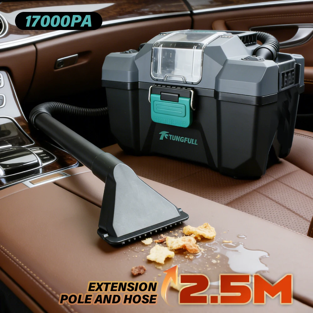 Small Vac Cleaning Tool 17000Pa Portable Wet Dry Vacuum Cleaner with 2.5m Long Hose Extension Pole for Garage Car Home Cleaning