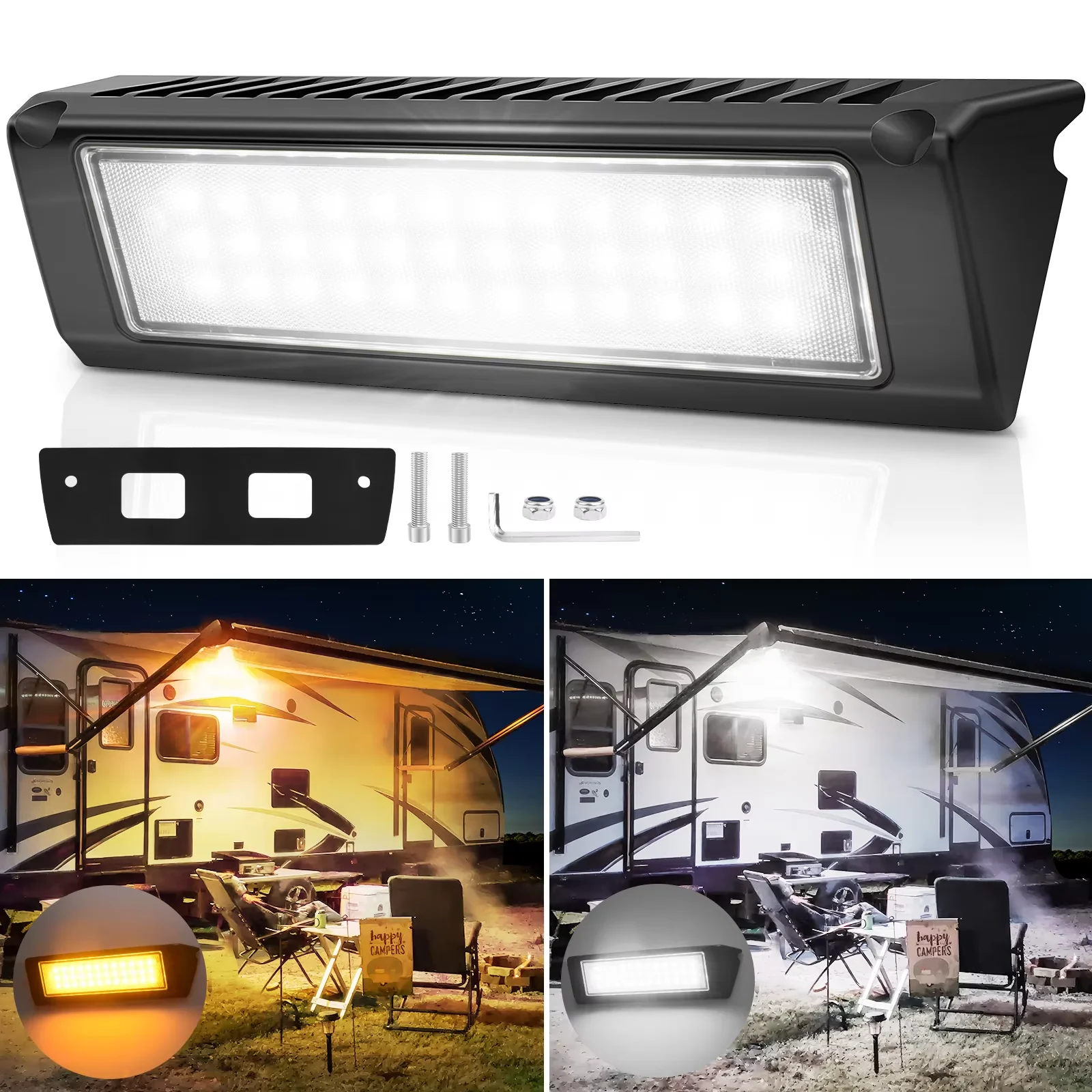 MICTUNING RV Porch Lights 9 Inch 31W LED Light Waterproof Outdoor Yellow White Lighting Utility Awning Light For Campers