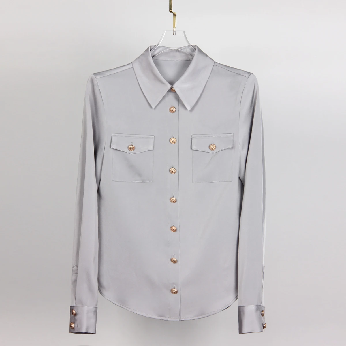 

Spring And Summer New Fashionable Commuting Socialite Comfortable And Versatile Casual High-End Satin Lapel Long Sleeved Shirt