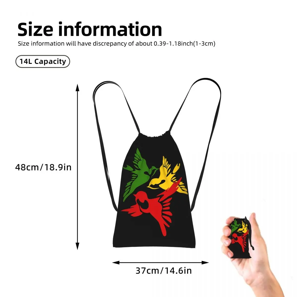 Bob Marley 3 Little Birds Ajax Drawstring Backpack hiking cycling Bag Portable Travel Drawstring Bag for Men Women