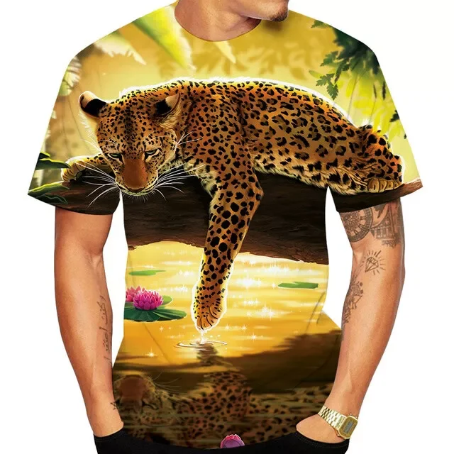 Tropical Jungle Cheetah Pattern 3D Wild Animal Leopard Print T-shirt For Men Women Summer Short Sleeve O-Neck T shirt Unisex Top