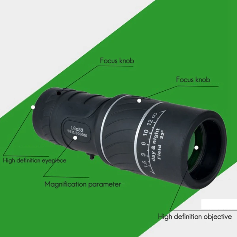 Portable 16X52 High Over Binoculars Telescope Monocular 66/8000M Plastic Binoculars Outdoor Outdoor Sports Telescope