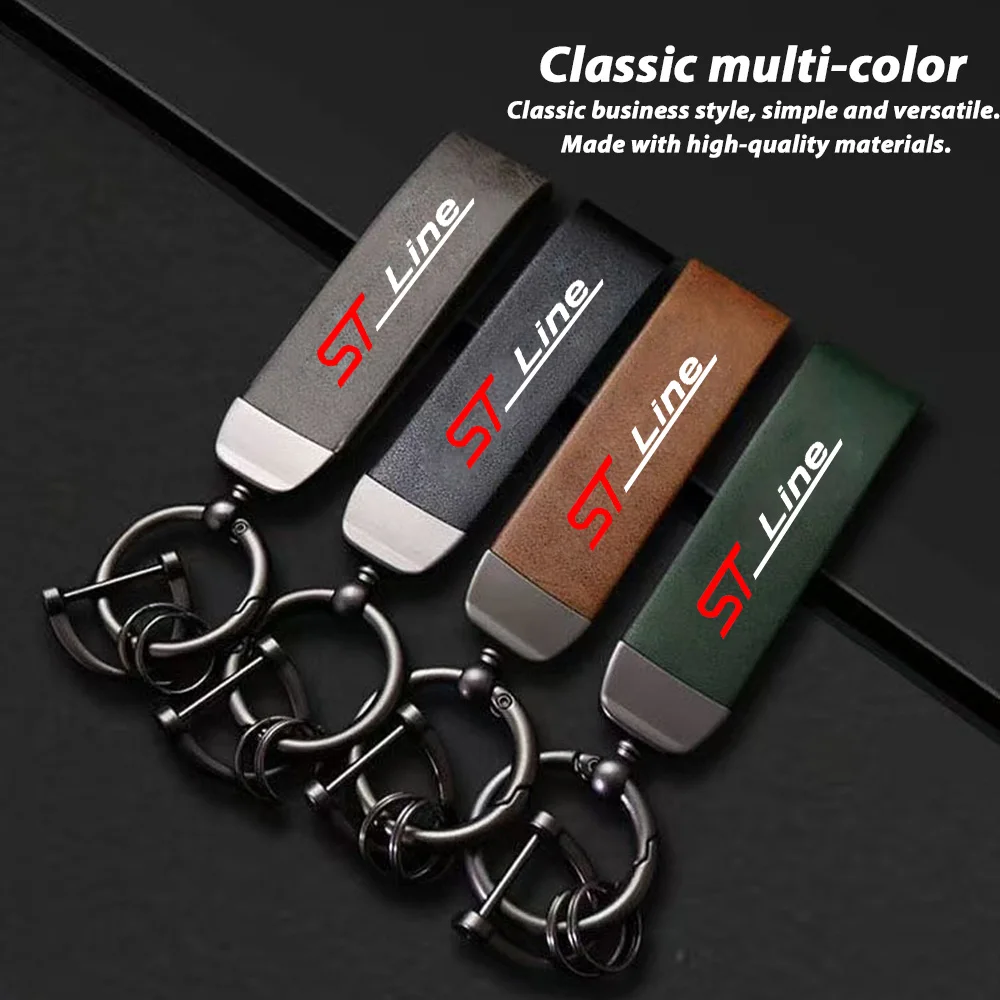 Car Keychain PU Leather Metal Keychain Suitable for Ford STLINE Focus Mondeo Kuga Fiesta Waist Belt Zinc Alloy Leather Keyring