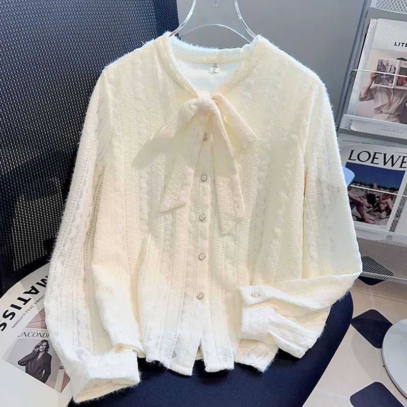 

Women Shirt Blouse New Elegant Long Sleeve Bow Collar Lace Shirt Blouse Women Tops Blouses Shirts Blusas Para Mujer 2025 Q583