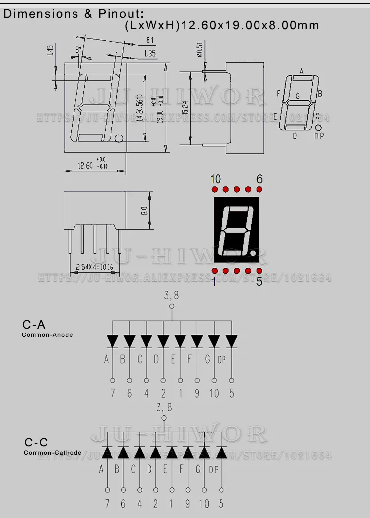 10 stks 0.56 Inch 10 Pins 5161AS 5161BS 1 Bit Digit 7 Segment Rode LED Digitale Display Digitron Gemeenschappelijke Anode Kathode C-C C-A