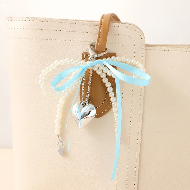 Модный креативный брелок с лентой в форме сердца и бантом, нежный брелок для ключей, кулон, изысканное украшение для рюкзака, аксессуары, подарки