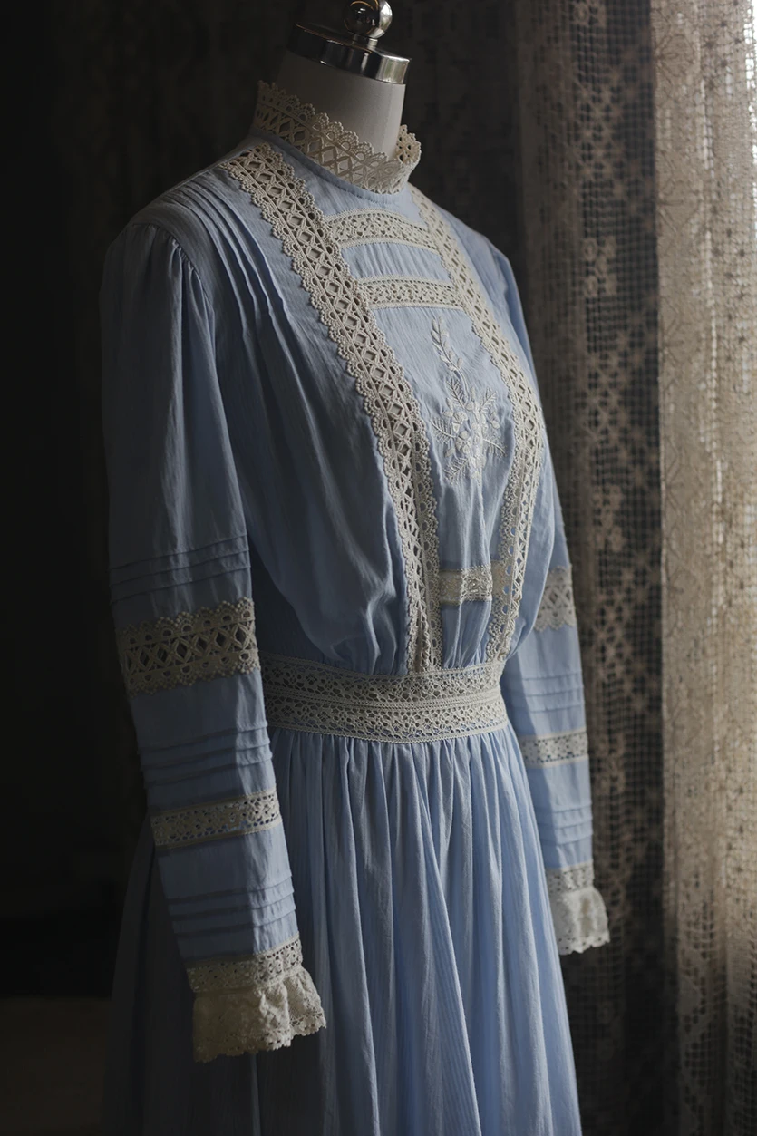 84-100cm busto primavera otoño Maxi vestidos para mujeres Vintage elegante ajustado bordado Sexy ahueca hacia fuera el encaje 100% algodón vestido largo azul