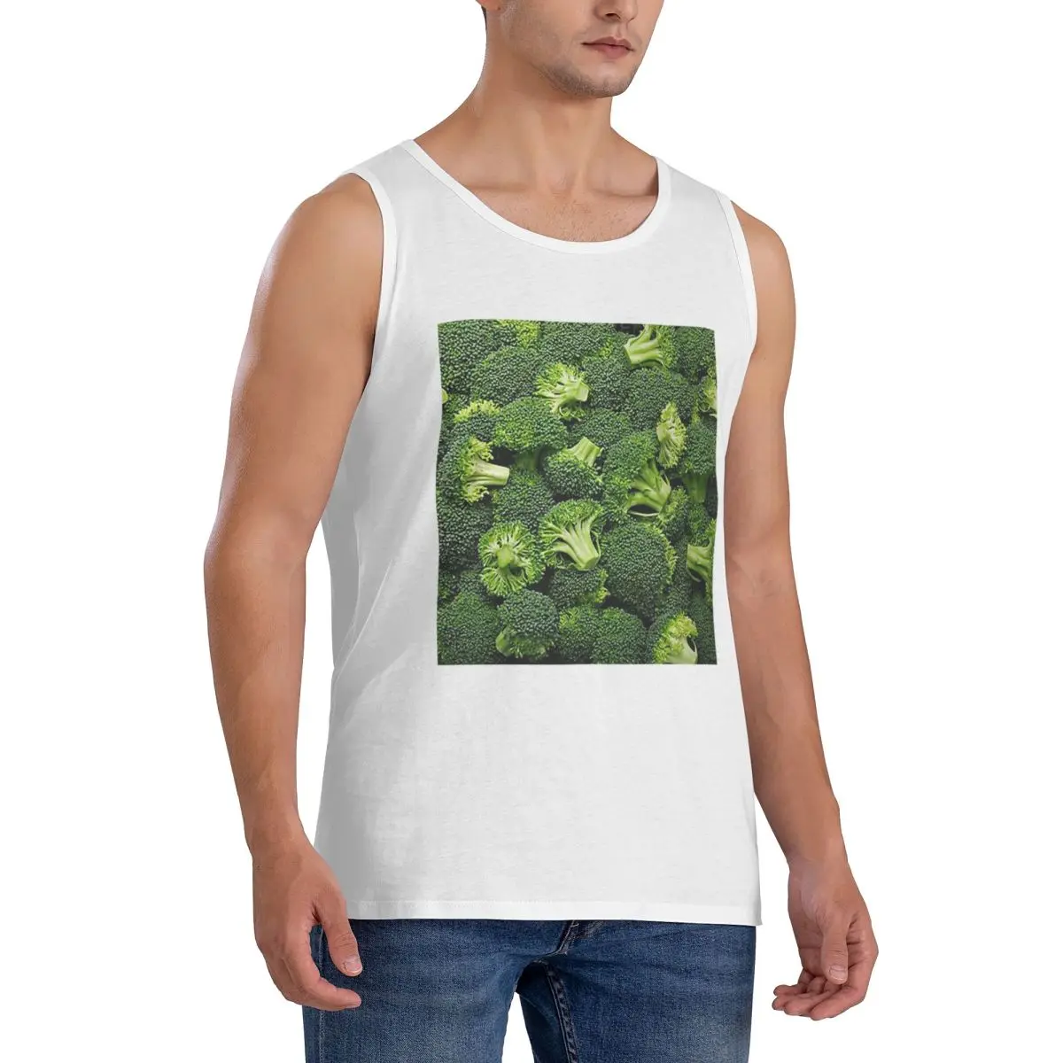 100% Cotton Fresh Raw Broccoli Sleeveless T-Shirt Men Workout Sports Clothing Tops Men's Crew Neck Vest