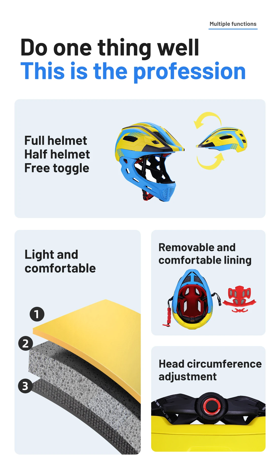 Horntour Kinder-Fahrradhelm Leicht und Atmungsaktiv Vollgesichtsschutz Abnehmbar Zwei-in-Eins Outdoor-Sicherheitsausrüstung – Detail 2