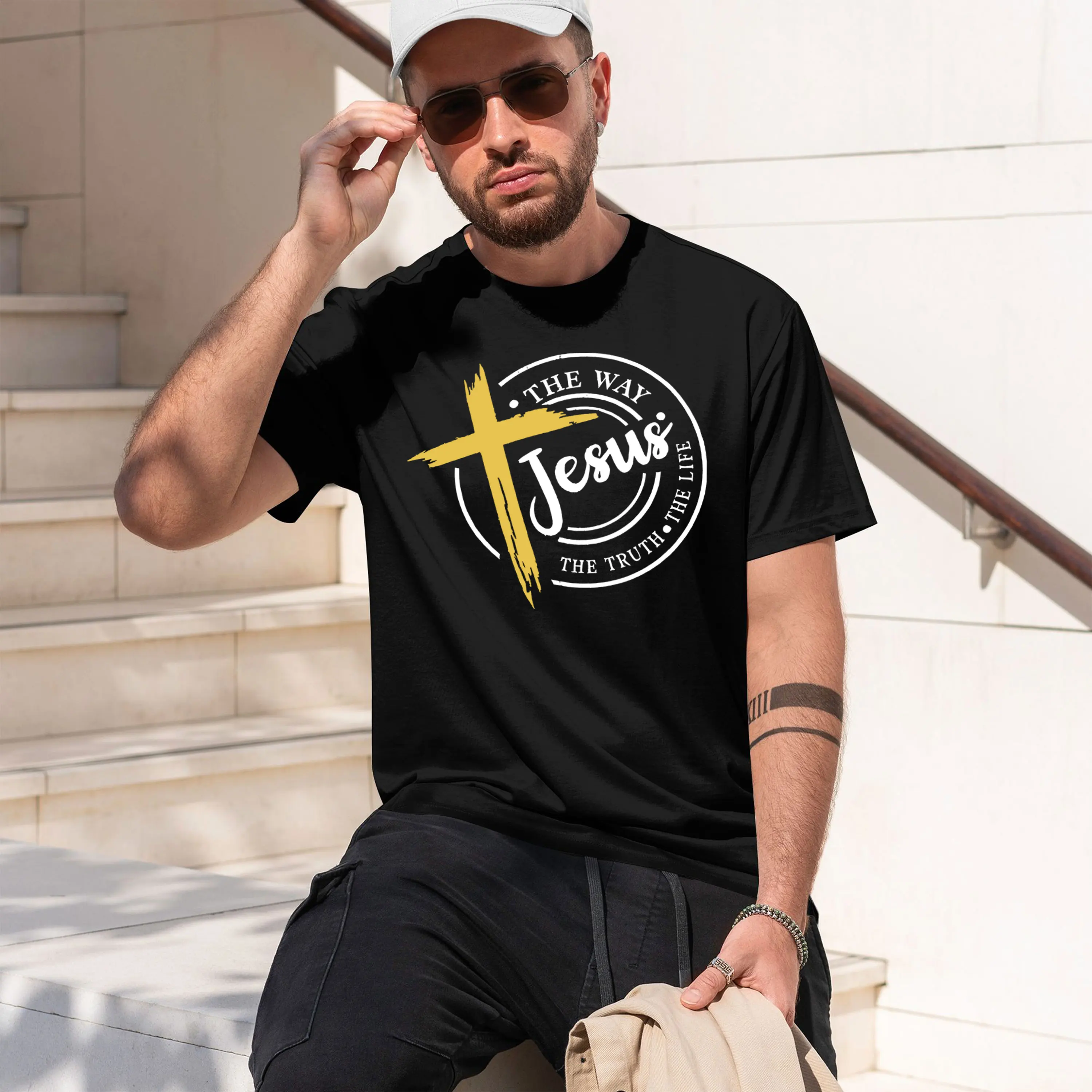 Jesus The Way The Truth The Life Vintage avec motif croix dorée, léger, tendance, pour adolescents et adultes, nouveau modèle 2026, short pour homme