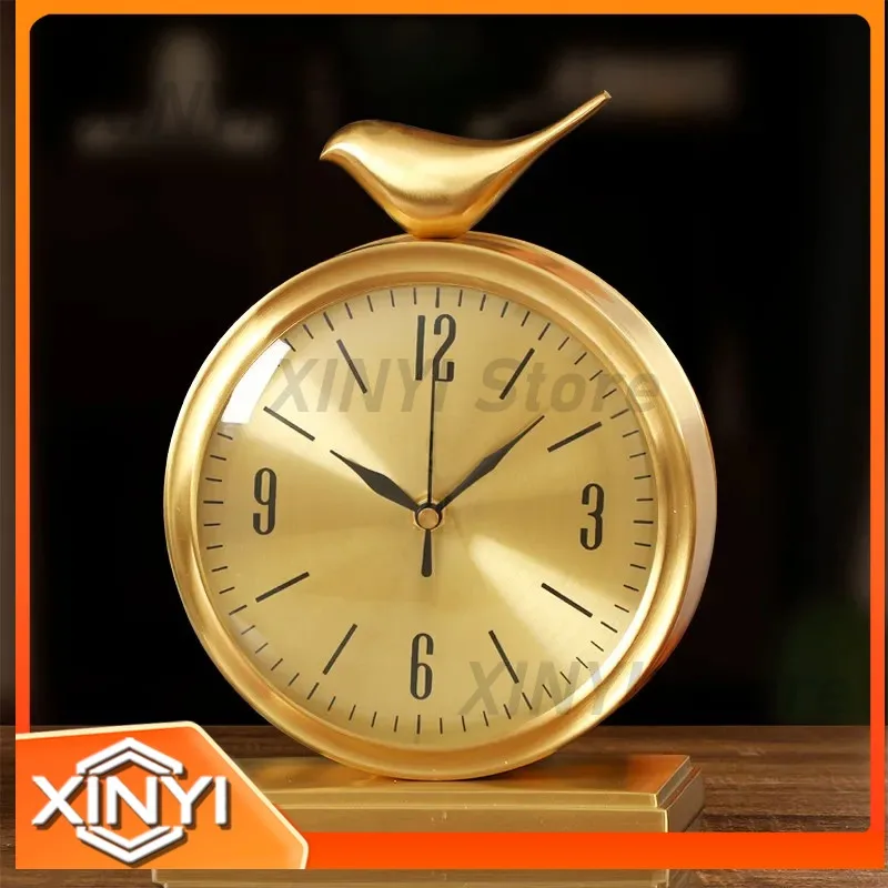 Light Luxury Seat Clock Brass Desktop Ornament for Modern Simple Desk Living Room Pendulum Decorative Clock