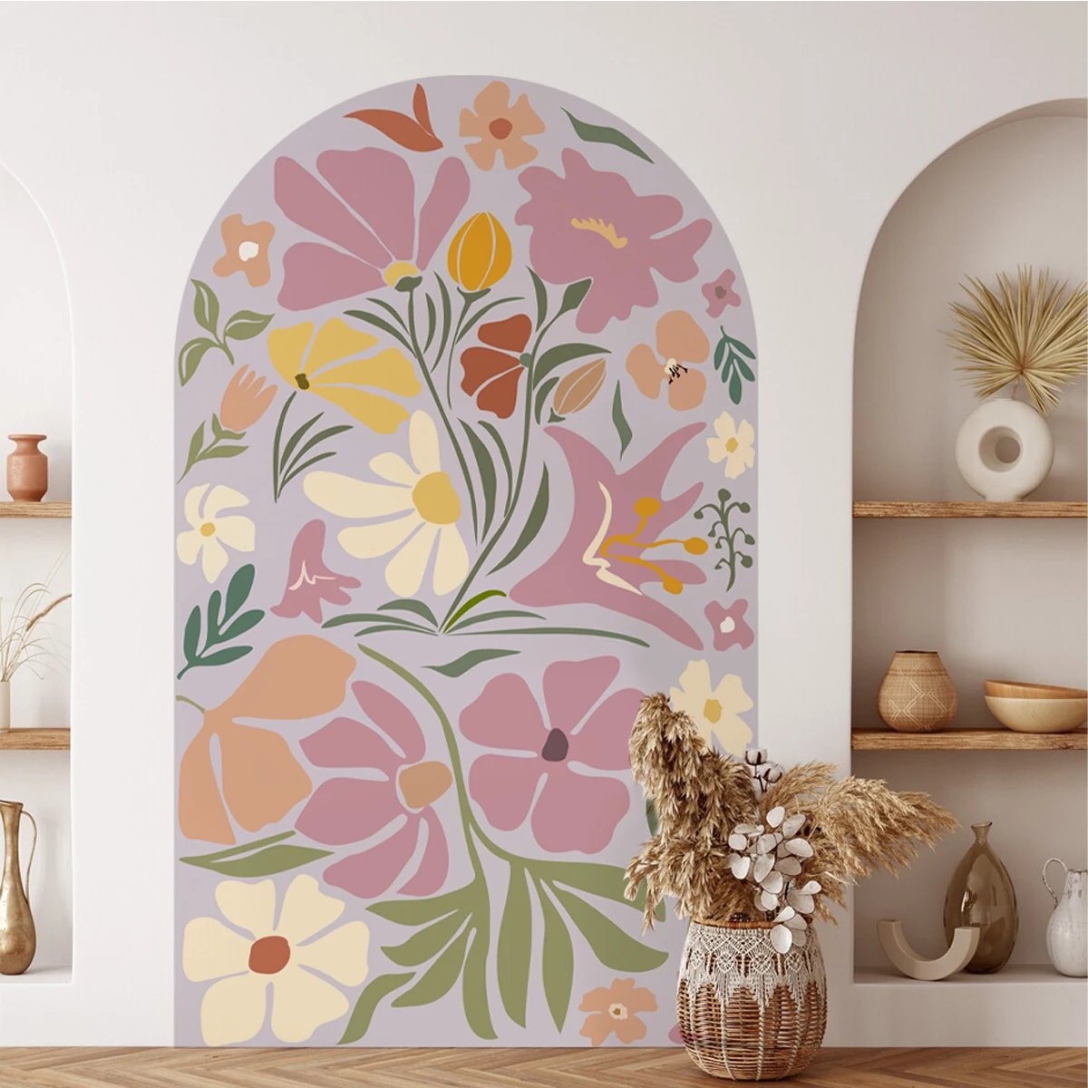 

Boho Lilac Floral Abstract Arch Wall Sticker Mural Art Decal wallpaper Room Girls Room Bedroom Living Home Decor Self Adhesive
