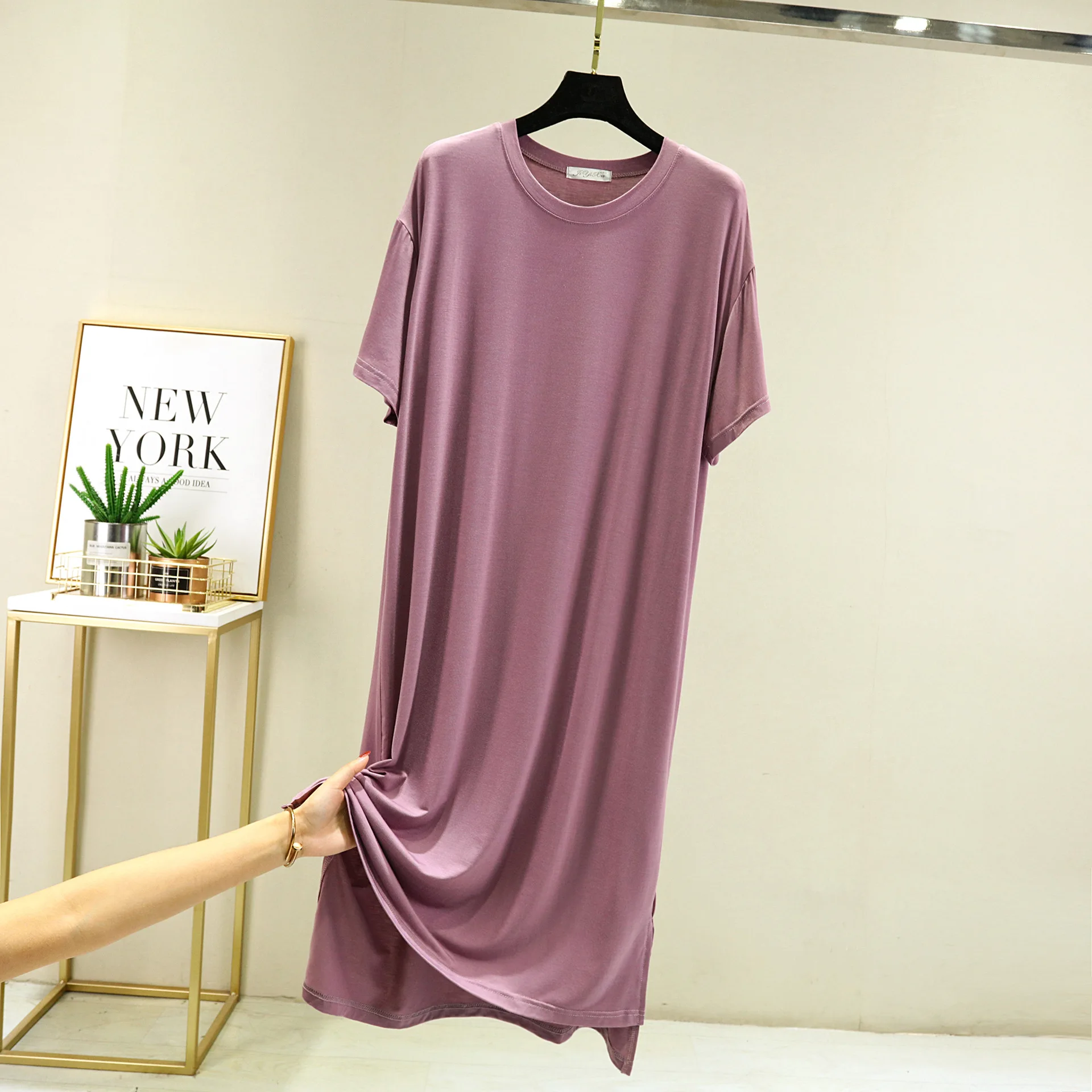 

Summer Modal Women's Dress Nightgown Thin Nightie Ink Green Nightwear Casual Home Clothes Nightshirt Sweet Cute Long Night Dress