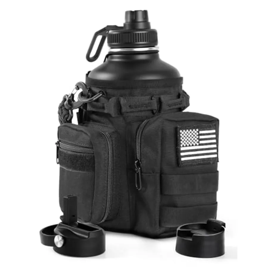 

Тактическая бутылка для воды объемом полгаллона с соломинкой, изолированная бутылка для воды с держателем Molle, спортивная бутылка из нержавеющей стали.