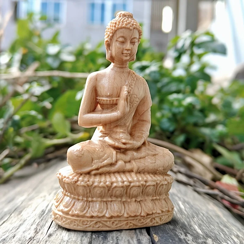 3-Inch Handmade Wooden Carved Buddha Statue, a Decorative Craft Item Suitable for Creative Home Desktop Decorations, Creative Desktop Ornaments, Party Decorations, Housewarming Gifts, Indoor Decorations, Tabletop Decorations, Christmas Decorations, Statue Ornaments