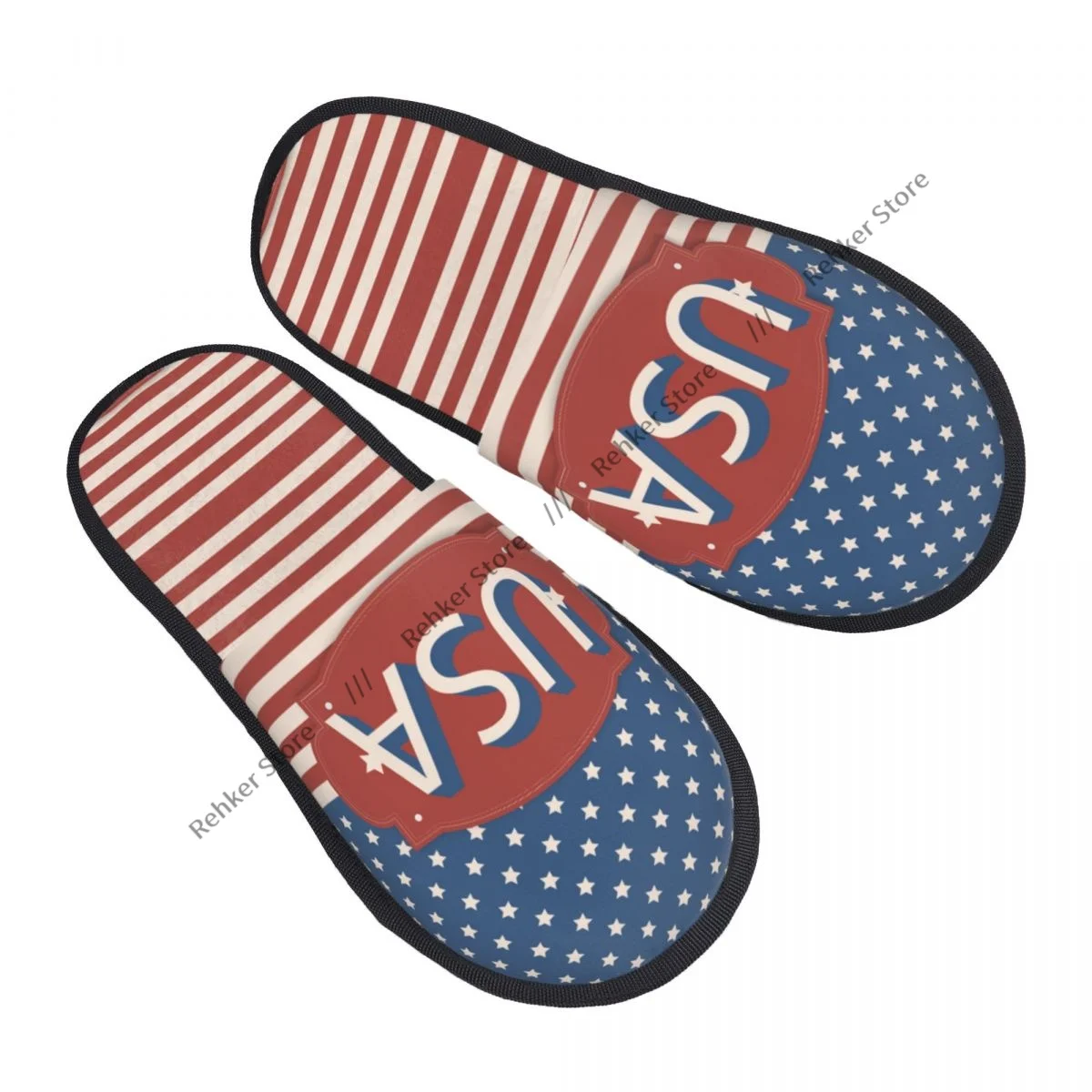 USA Flag Vintage Label Indoor Slippers Furry Slipper Winter Home Shoes House Flat Closed Toe Slides Flip Flops