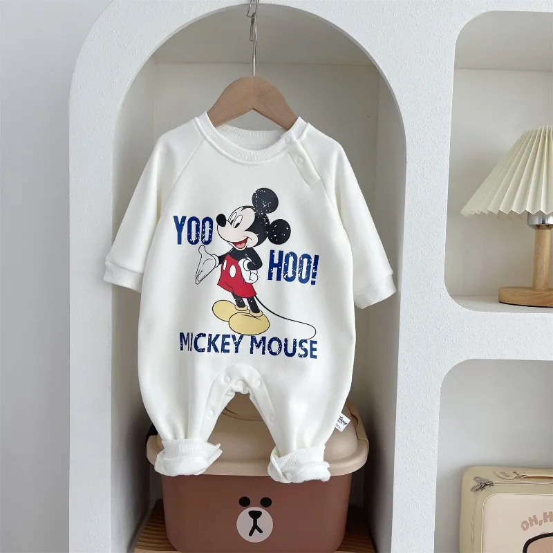 Baby Romper Autumn Winter for Baby Girl Boy Cartoon Mickey Minnie Cute Outdoor Clothes Warm Jumpsuit Infant Clothes K1337-3