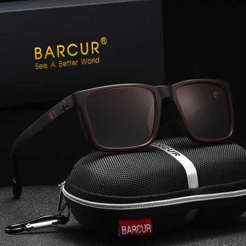 BARCUR 1 Uds. Gafas de sol deportivas de marca para hombre, gafas de sol polarizadas UV400 con montura Rectangular para conducir al aire libre, gafas de sol para hombre