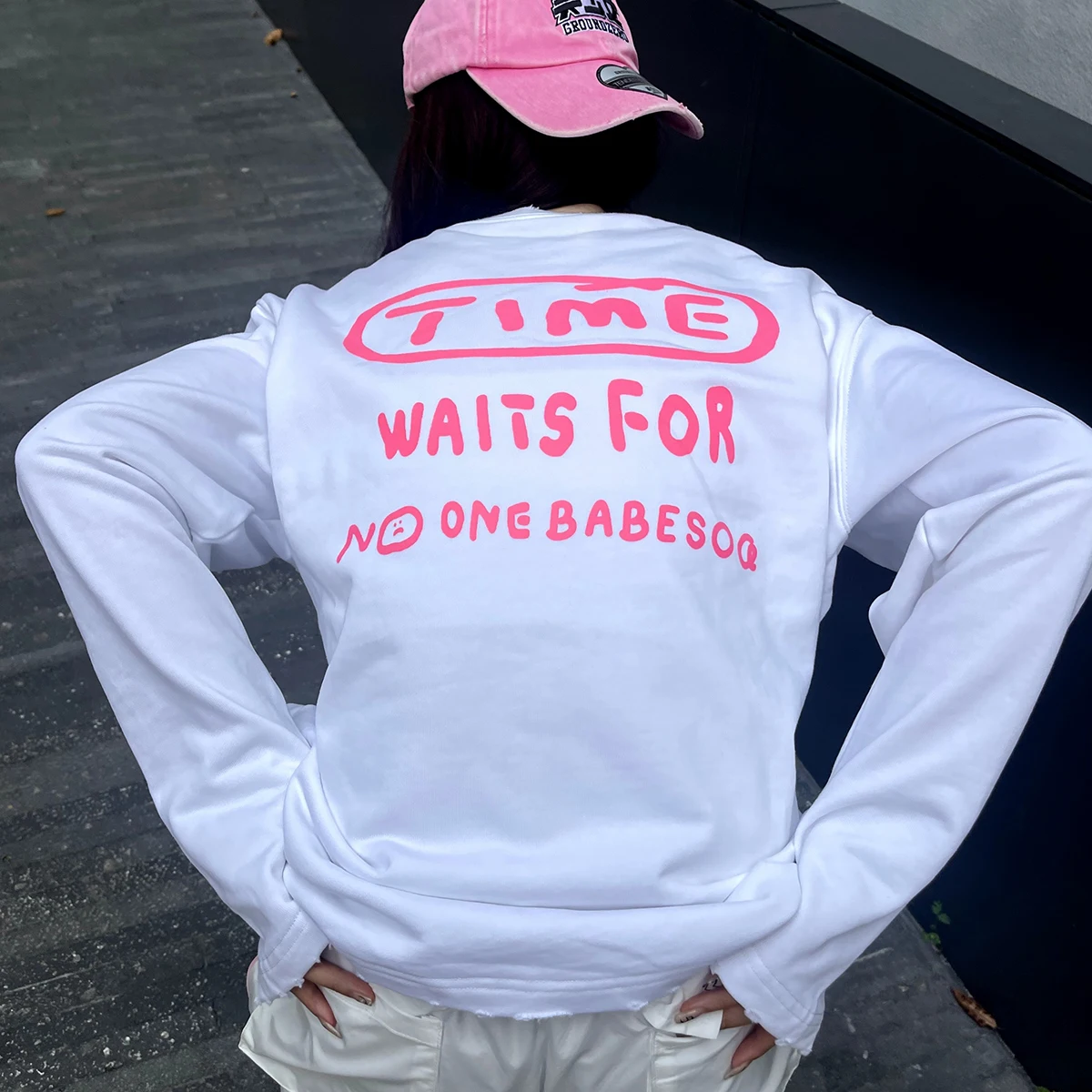 

Розовая удобная хлопковая футболка BabesoQ с длинным рукавом и принтом, свободного кроя, с забавным слоганом, женская, дышащая, для повседневной носки