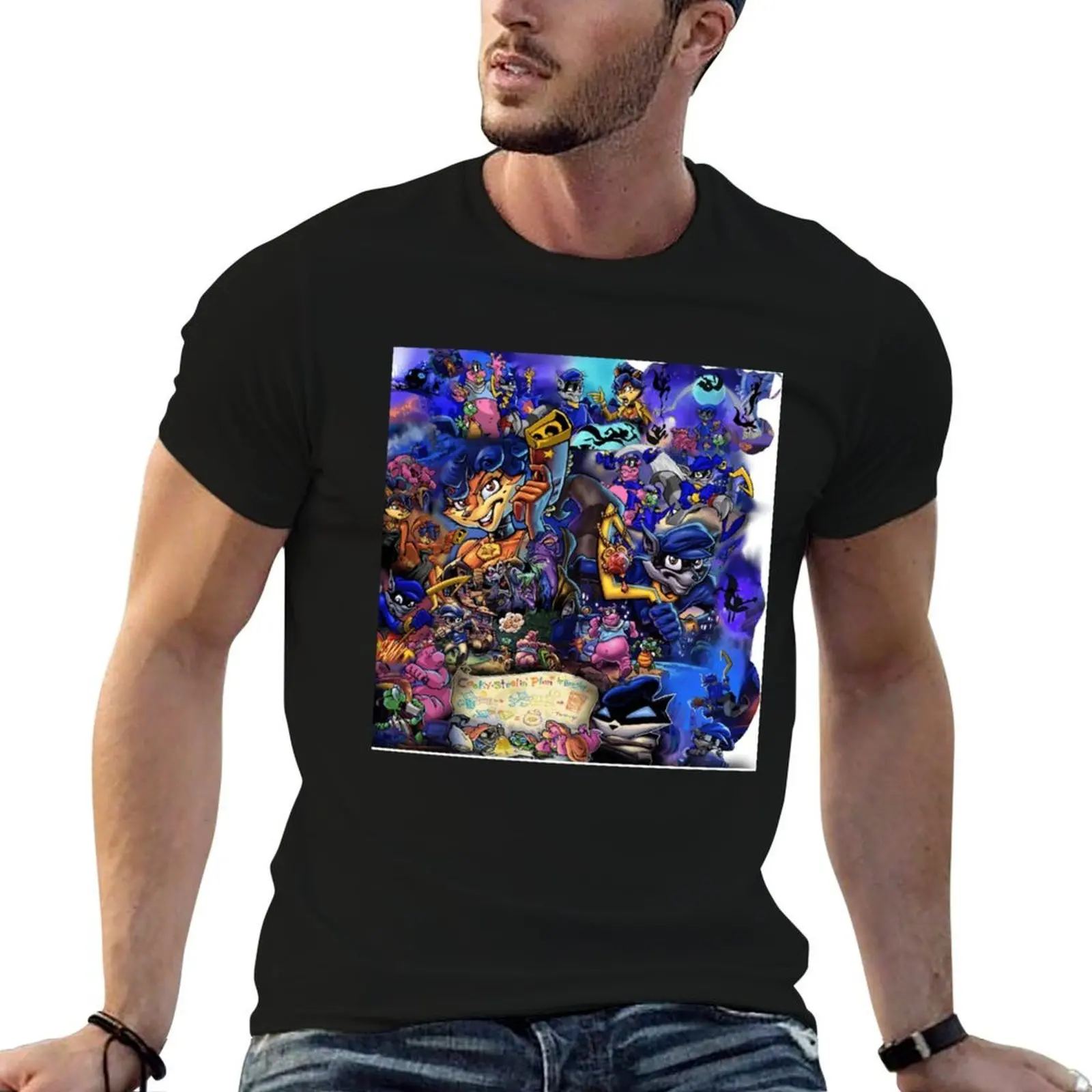 

Comic Collage Sly Cooper Chiffon Top T-Shirt cotton t shirts high quality man t shirt cotton T-Shirt