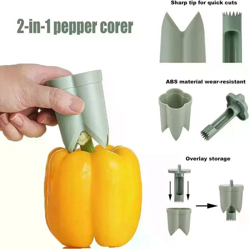 2-in-1 Fruit Pepper Corer Color Pepper Corer Seed Removing Tool Portable Kitchen Utensil Reusable Fruit Vegetable Coring Tool