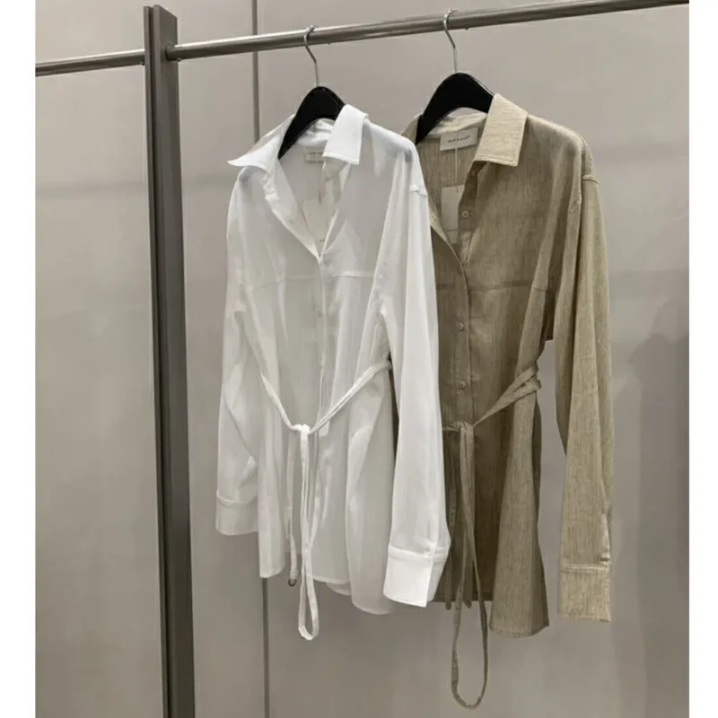 

KWTX Elegant Casual Long Sleeve Blouse Tie Waist Single Breasted, Minimalist Luxury Designer High Street Spring Summer 2025
