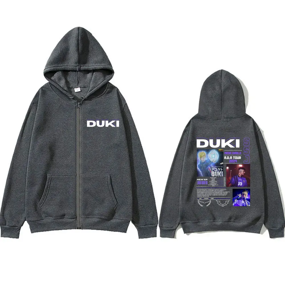 Rapper duki ada tour 2024 zíper hoodie das mulheres dos homens moda de alta qualidade zip up jaqueta unsiex vintage velo algodão hoodies casaco