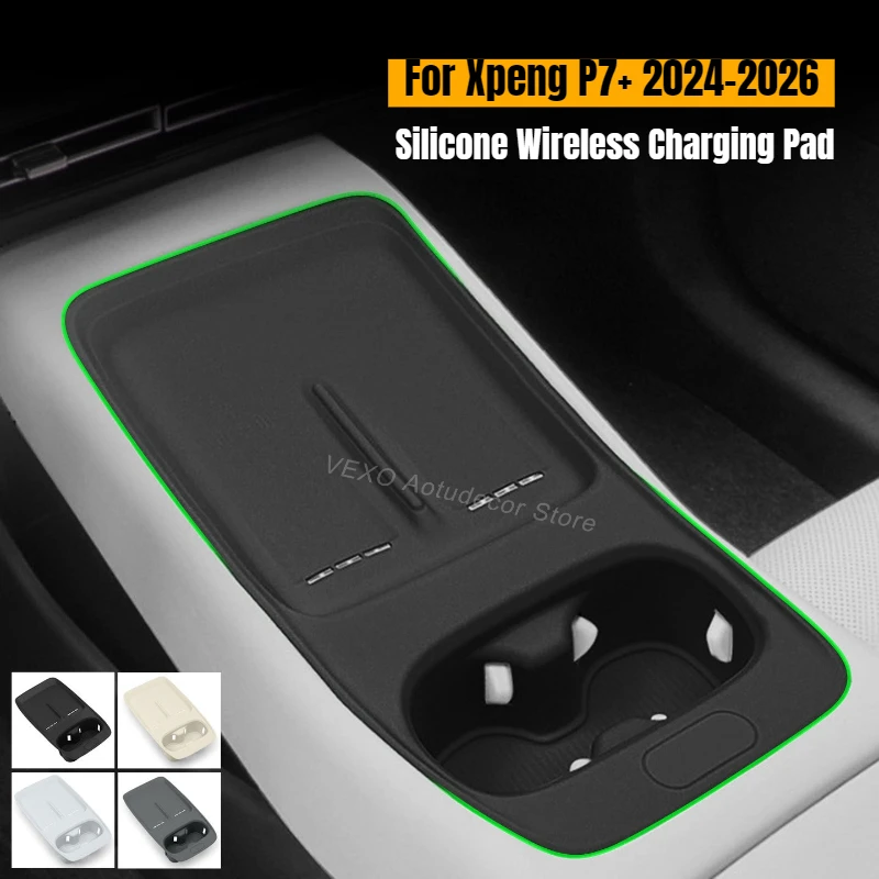 

Для Xpeng P7+ 2024 2025 2026: Силиконовый коврик для беспроводной зарядки, держатель для телефона в центральной консоли с подстаканником, аксессуары для интерьера