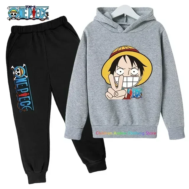 

Fashion Anime One Piece Hoodie Kids Cartoon Luffy Children Pants Baby Clothes Boys Girls Casual Cute Sweatshirts Sets