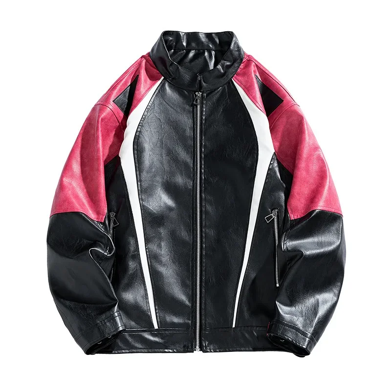 

Spring Autumn Men Faux Leather Jackets Stand Collar Motorcycle Coats Casual Patchwork Vintage Male Zipper Windproof Outerwear
