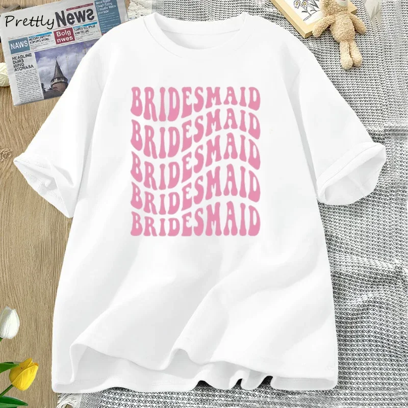 Retro Bridesmaid Tshirt Women Cotton Bridal Party T-shirt Summer Bachelorette Tee Cotton Graphic T Shirts Woman Clothing