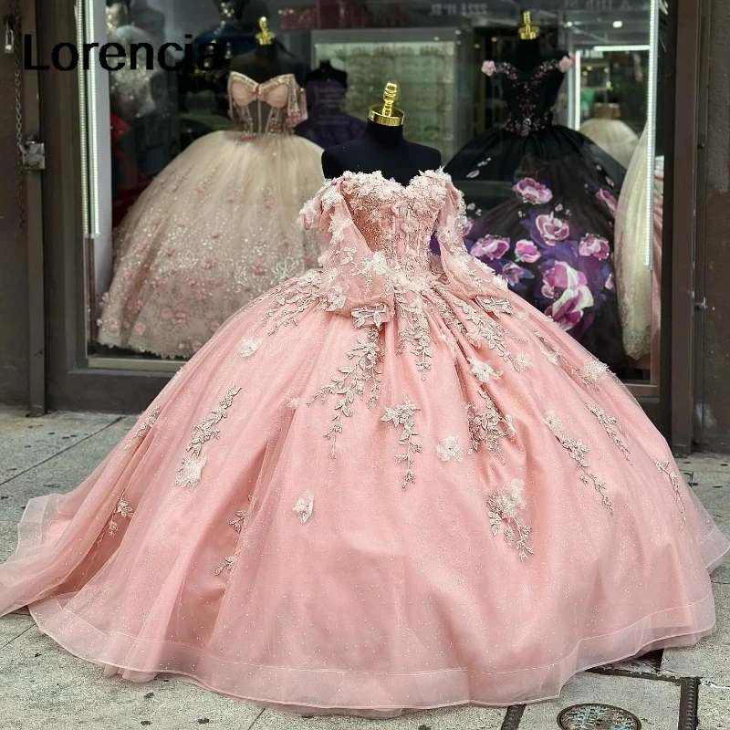 

Customized Pink Blush Quinceanera Dress Ball Gown Lace Applique Beads Long Sleeve Mexico Sweet 16 Vestidos De 15 Años YQD717