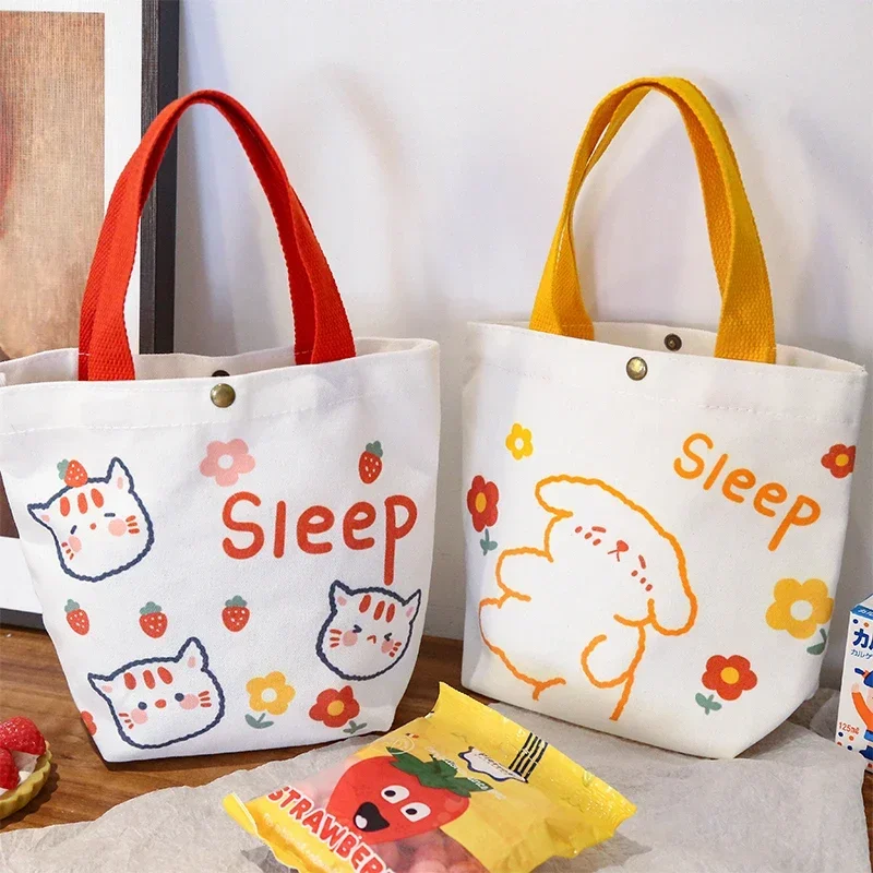 

Women Cartoon Mini Shopping Bag Handbags Fashion Korean Style Small Reusable Canvas Storage Tote Bag Aesthetic Totebag Bolsa