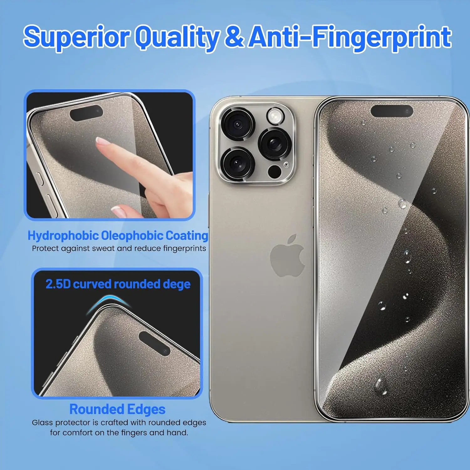 for iPhone 15 14 13 12 11 Pro Max Screen Protector, Tempered Glass Screen Protector Dynamic Island Compatible HD 9H Hardness
