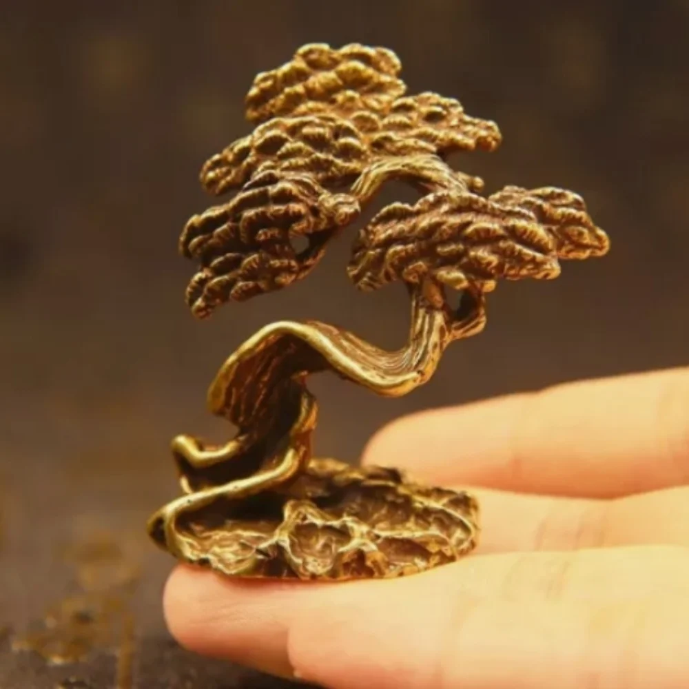 Brass mini Green Pine Tree Statue Small Sculpture Tabletop Figurine Home Decor Gifts