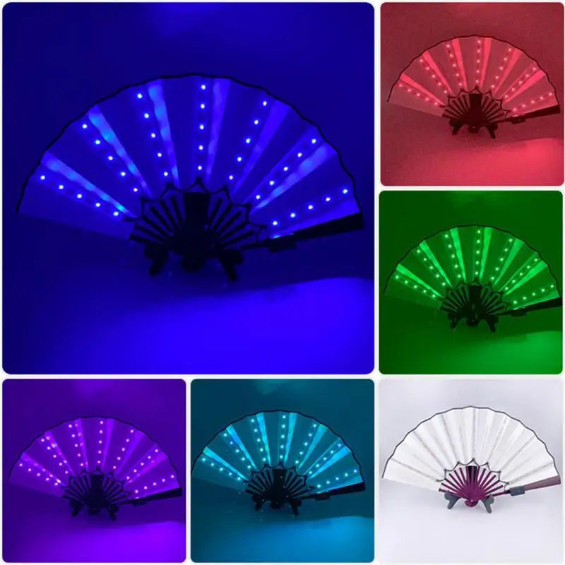 Glow Folding LED Fan Dancing Light Fan Night Show Halloween Christmas Rave Festival Accessories Glow In The Dark Party Supplies