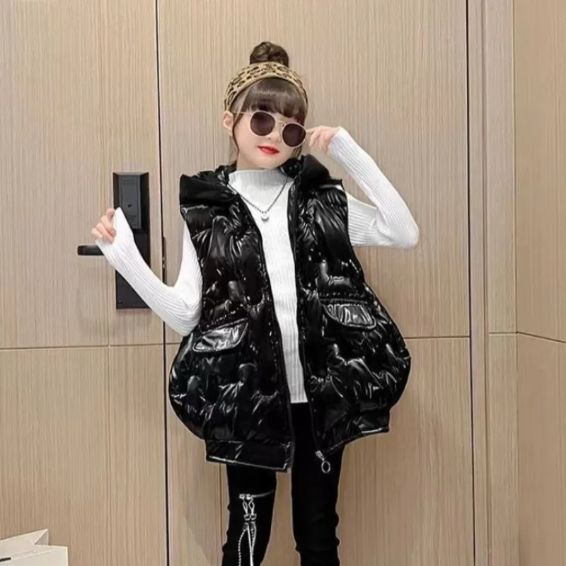 

Новинка 2025, осенне-зимний утепленный стеганый жилет для девочек, стильная верхняя одежда средней длины для детей среднего и большого размера, куртка