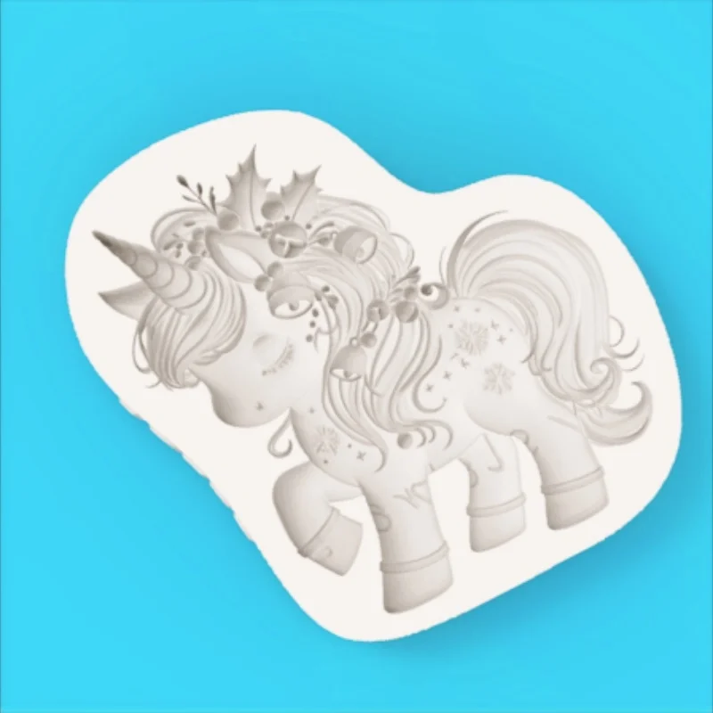 Christmas Unicorn Pony Silicone Mold, Bell and Snowflake Decoration Design, Holiday Dessert Fondant Chocolate Making Silicone Mold - view 3