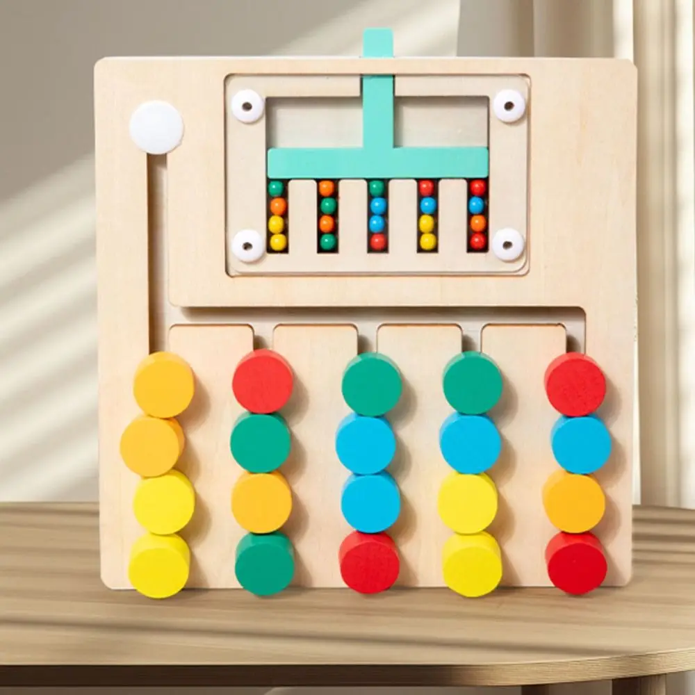 Wooden Color Matching Kids Game Rolling Bead Puzzle Montessori Sliding Puzzle Board Learning Color Sorting Wooden Rolling Toy