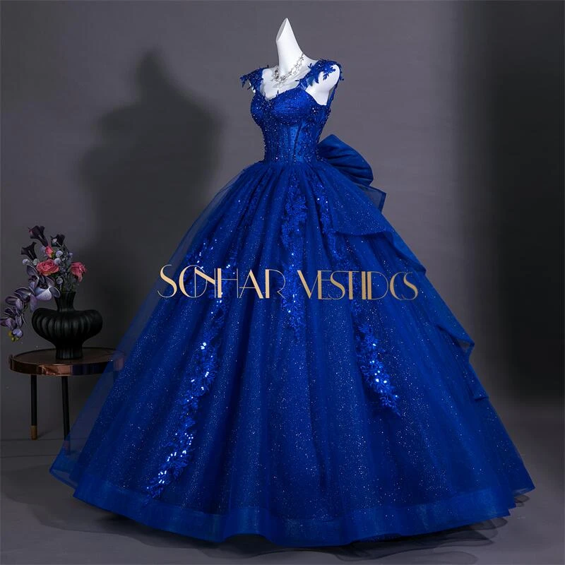 Sonhar Vestidos Royal Blue Party Dress 15 Quinceanera Dresses Shiny Prom Gown Birthday Party Ball Gown Customized Dress For Girl - view 4