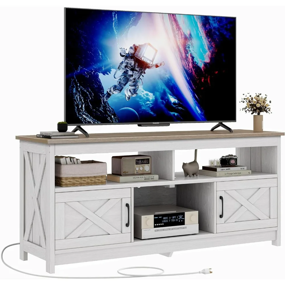 TV Stand with Power Outlets for Up To 65 Inch, Crafted From Durable Engineered Wood and Weight Capacity of 300lbs, TV Stand