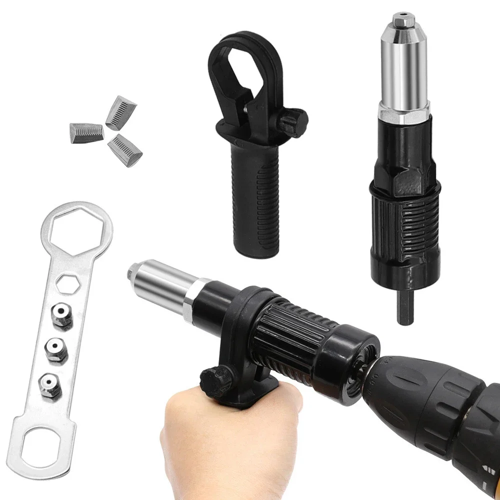 Electric Riveting Gun Adapter 2.4mm-4.8mm Rivet Nut Gun Drill Bit Nozzle Cordless Conversion Connector Power Tool Accessories