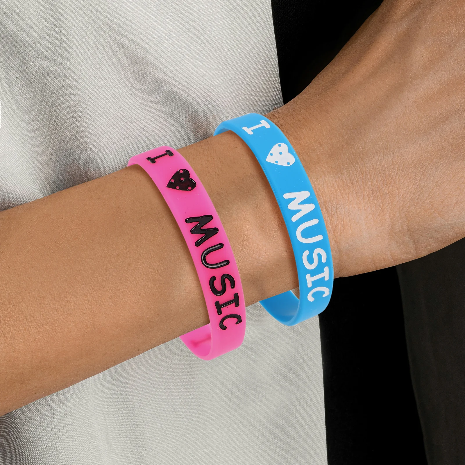 12pcs I Love Music Silicone Wristbands Colorful Festival Bracelets For Concert Party Accessories Stretch Bands Hip Hop Style
