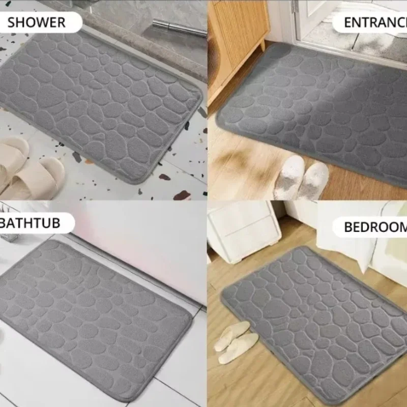 2025 New Memory Foam Embossed Velvet Carpet Bathroom Living Room Non-Slip Mat Cobblestone Floor Mat Home Furnishings