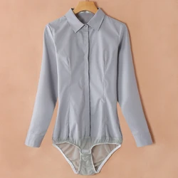 #2106 Black White Blue Grey Body Shirt Women Casual Office Shirts Ladie Bodysuits For Women Formal Body Femme Sexy One-Piece